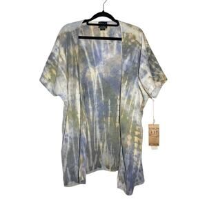 Citron 3.33 New Blue Gray Green Tie Dye Cotton Short Sleeve Kimono Top Small